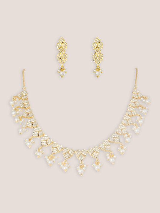 Aishani Gold Finish Jadau Necklace Set