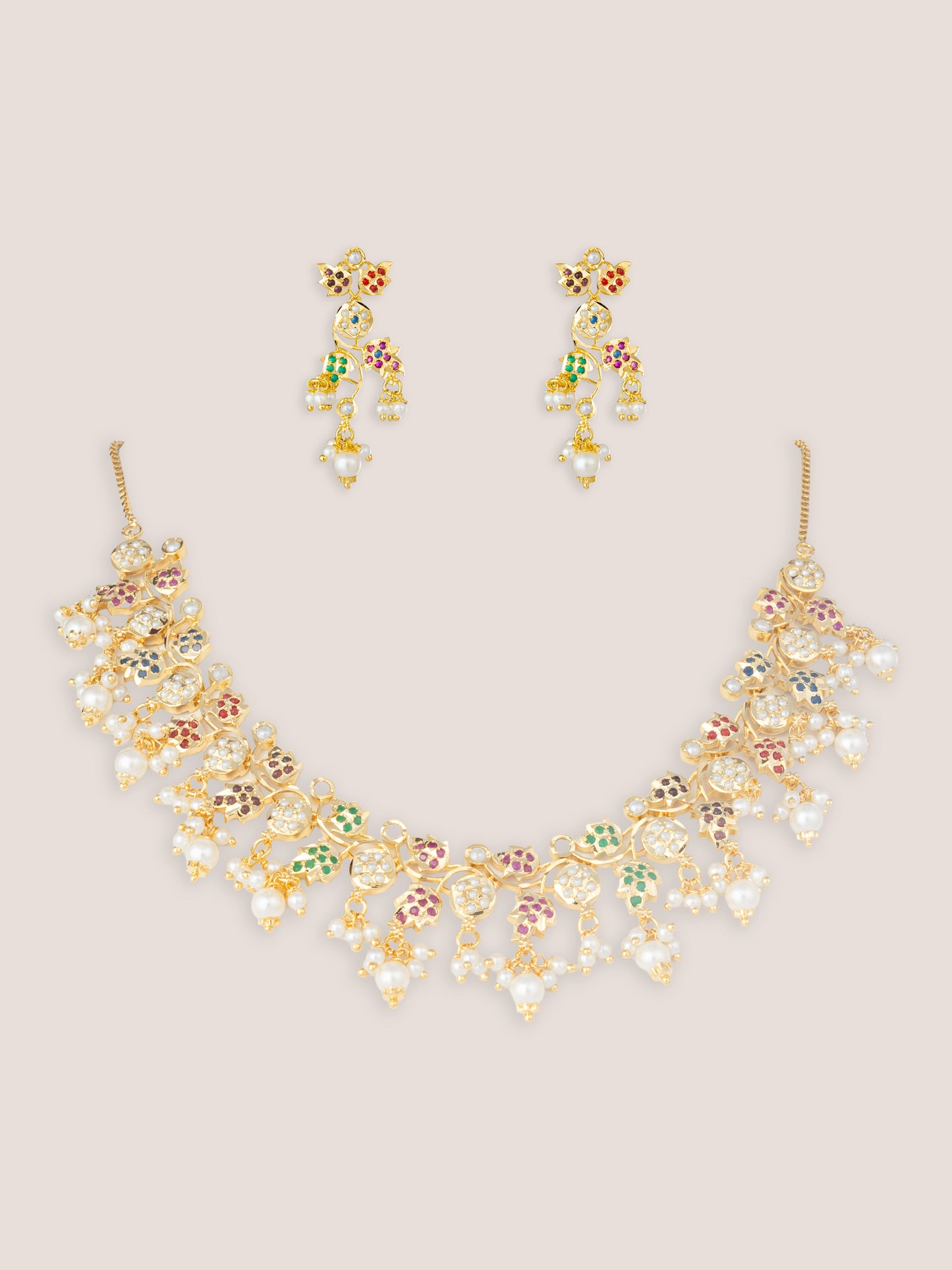 Aasheen Gold Finish Jadau Necklace Set