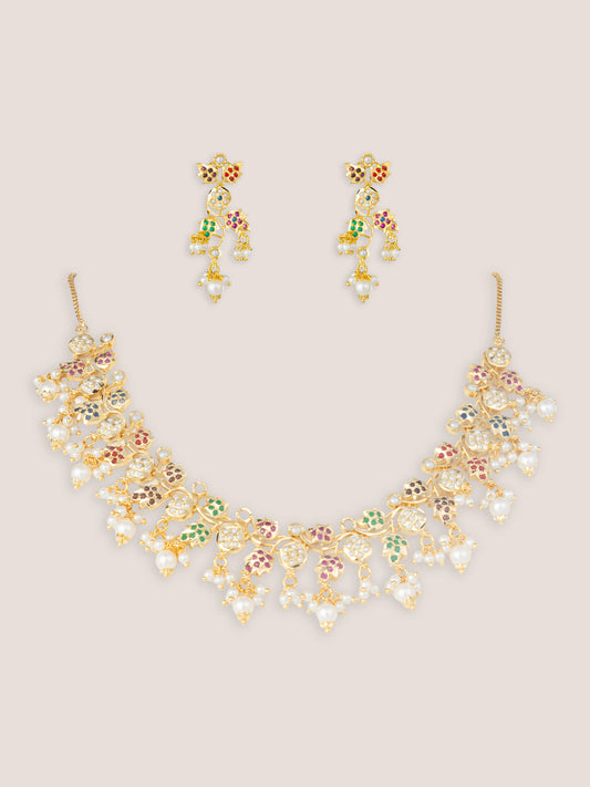 Aasheen Gold Finish Jadau Necklace Set