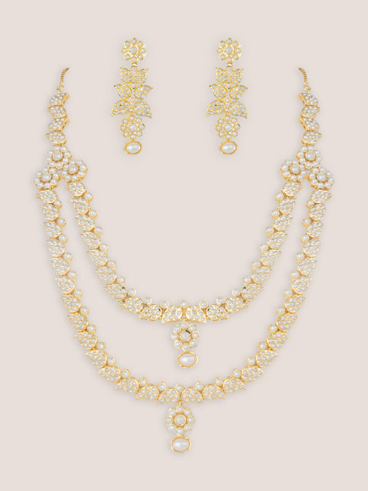 Manasvi Gold Finish Jadau Long Set