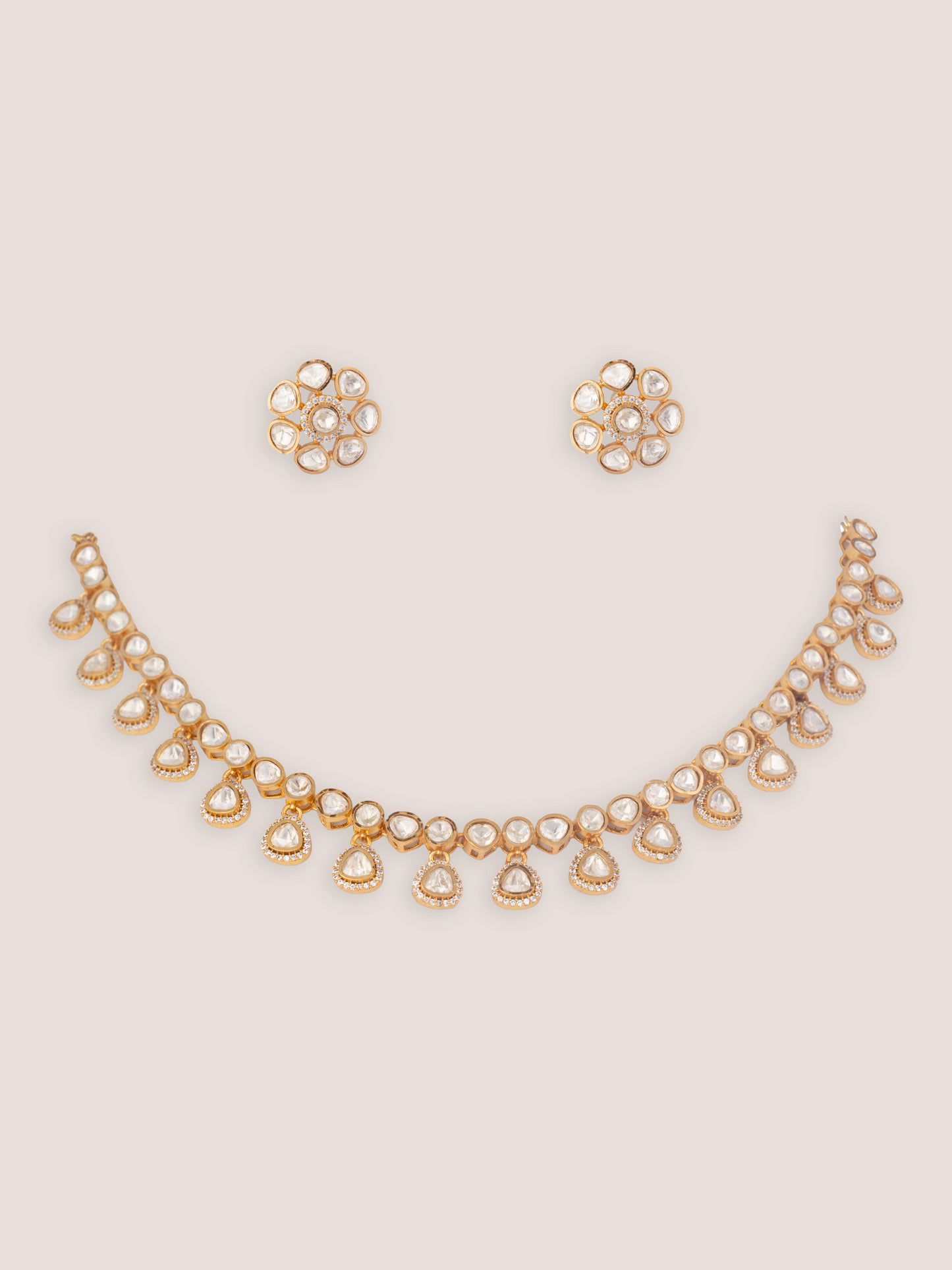 Nirvi Gold Finish Moissanite Necklace Set