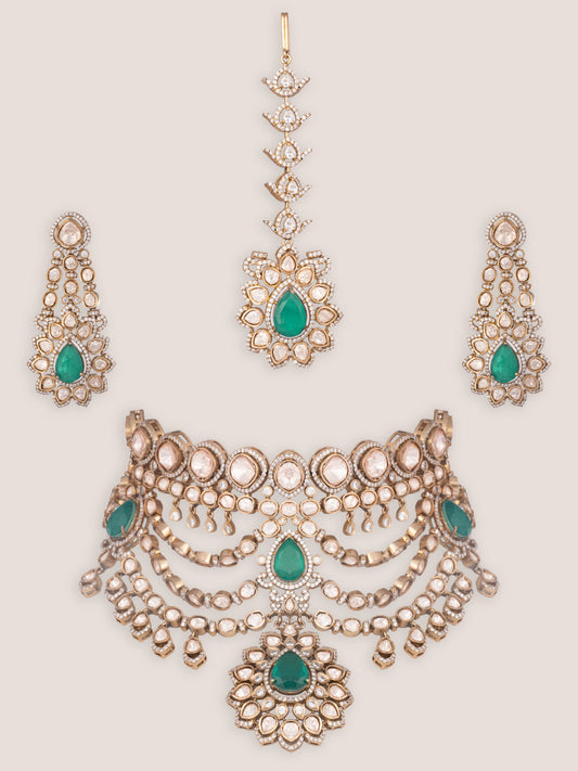 Gulabsha Green Two Tone Finish Polki Bridal Set