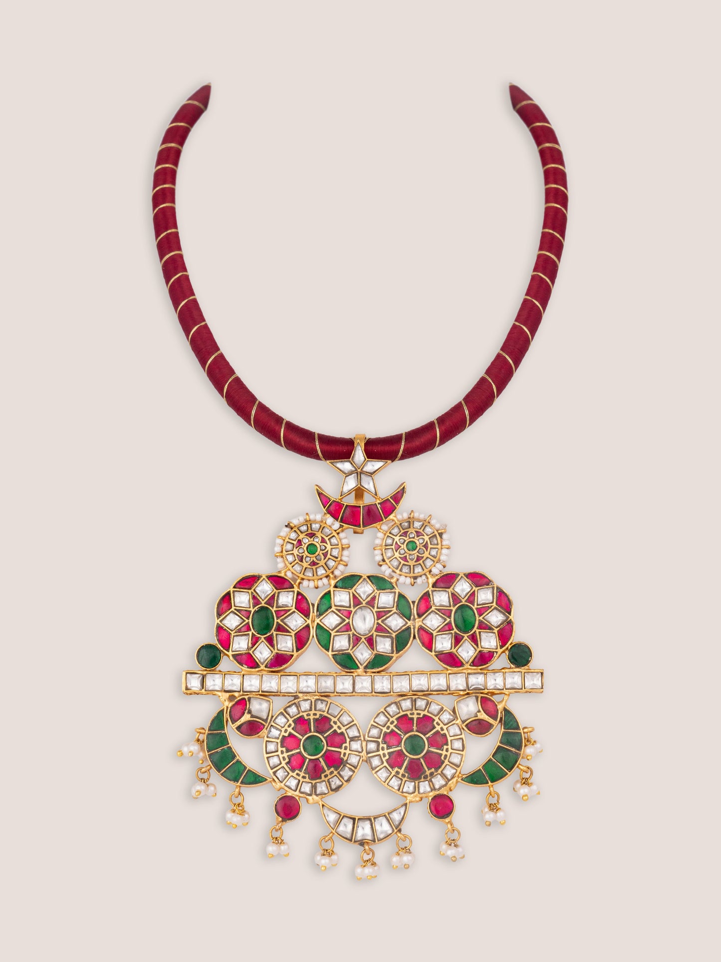 Avira Pink Green Kundan Necklace Set