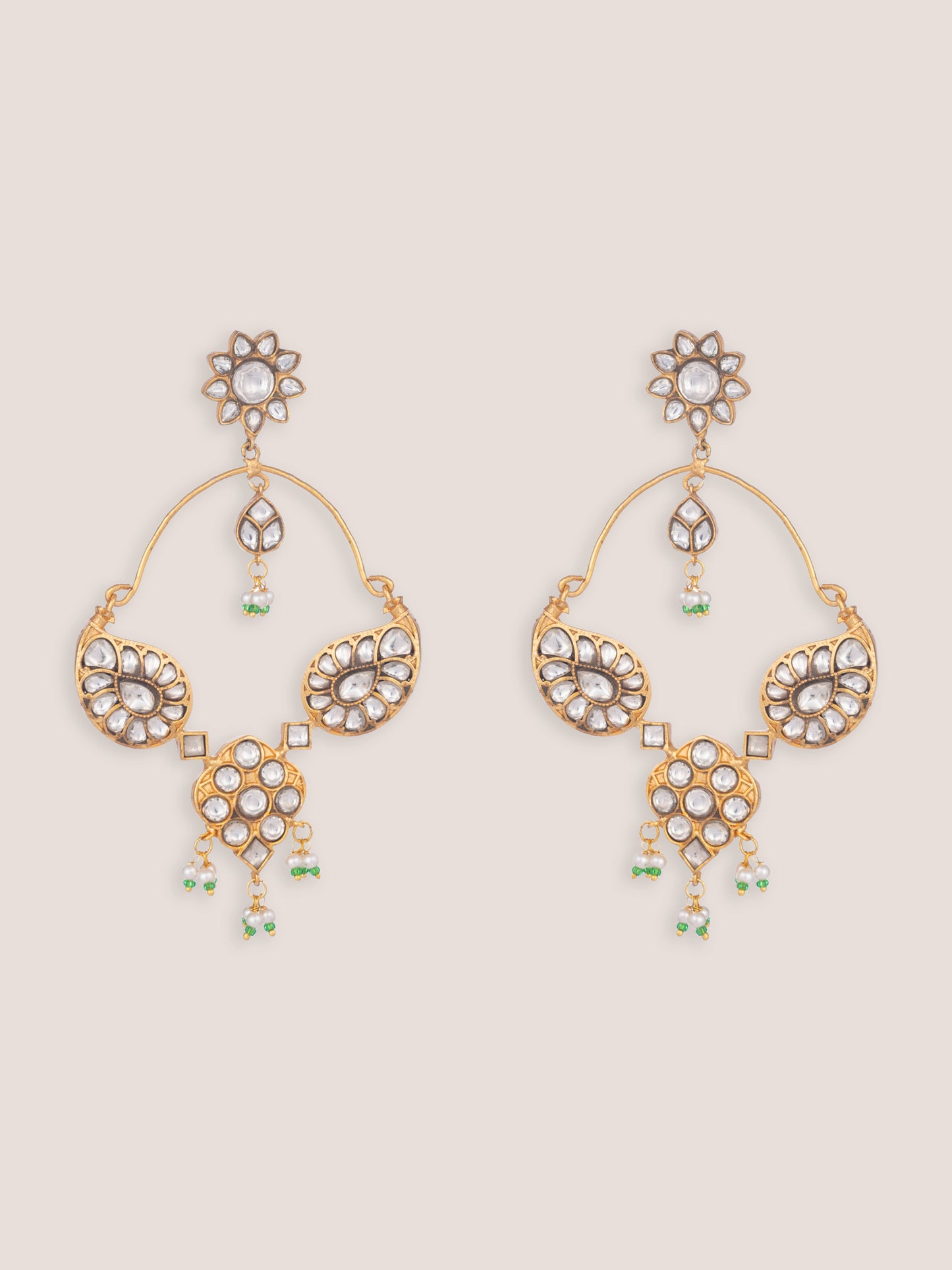 Zafira Gold Finish Kundan Chandbalis