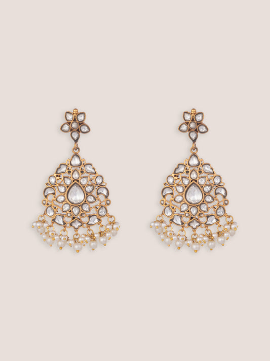 Yukta Gold Finish Kundan Earrings