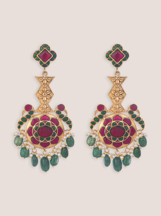 Aeris Pink Green Kundan Earrings
