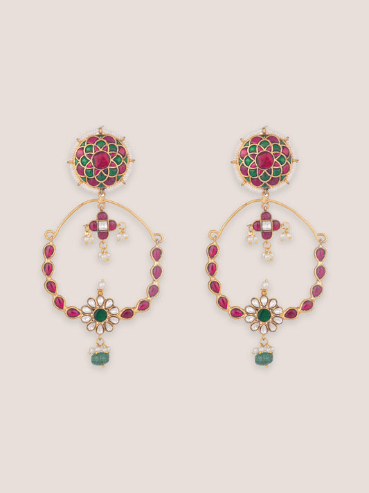 Lumira Pink Green Kundan Chandbalis