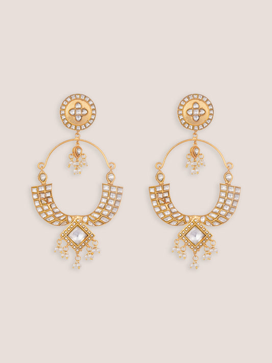 Fira Gold Finish Kundan Chandbalis