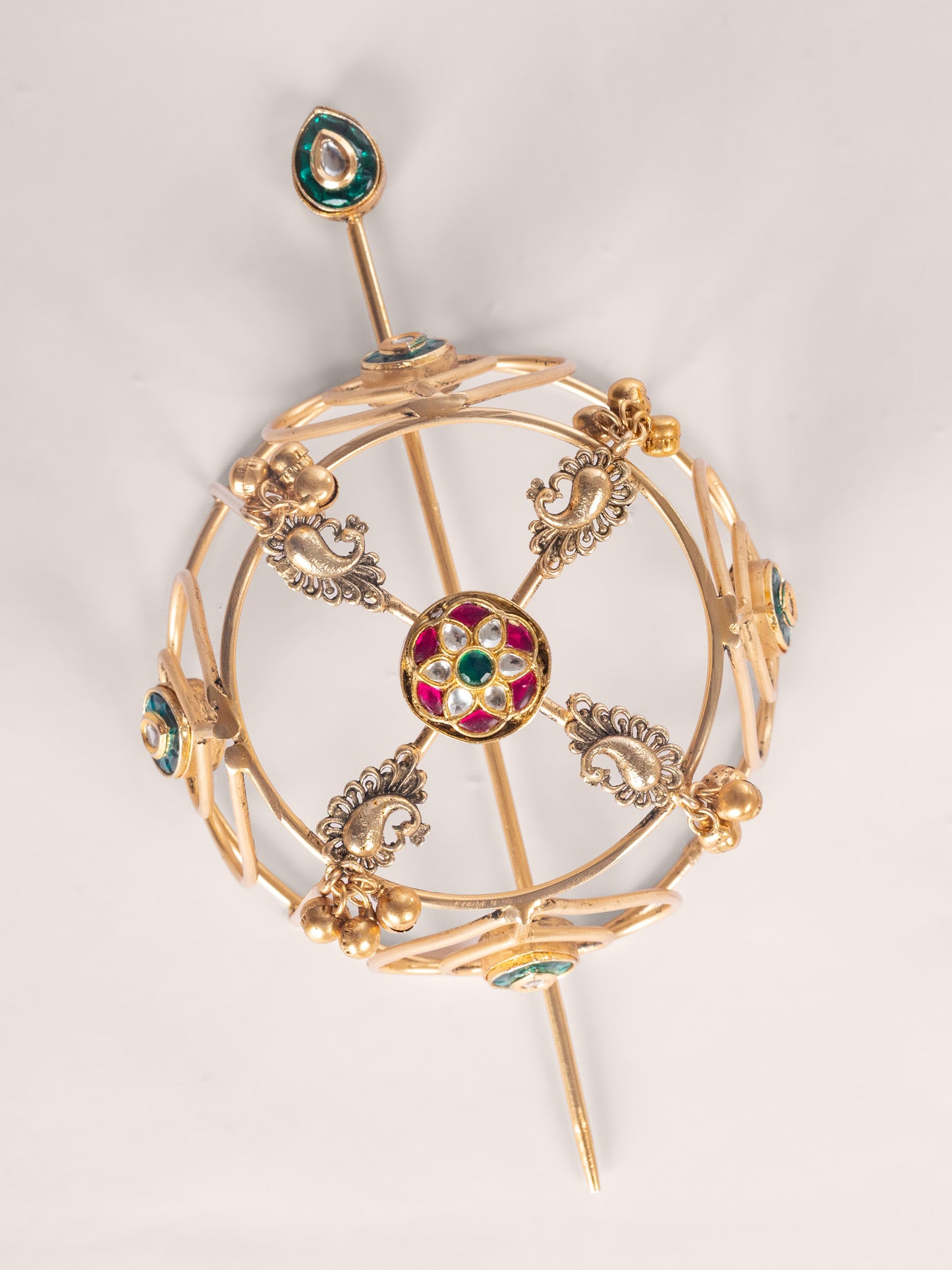 Kritya Pink Green Kundan Hair Bun Cage