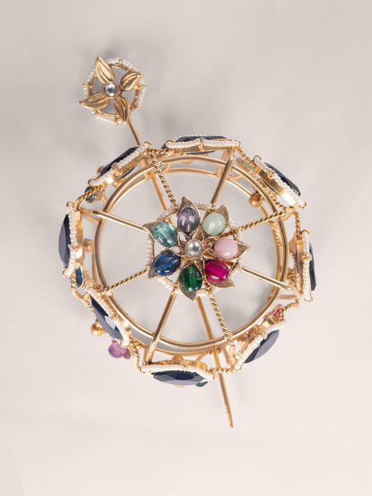 Krishna Multicolor Kundan Hair Bun Cage