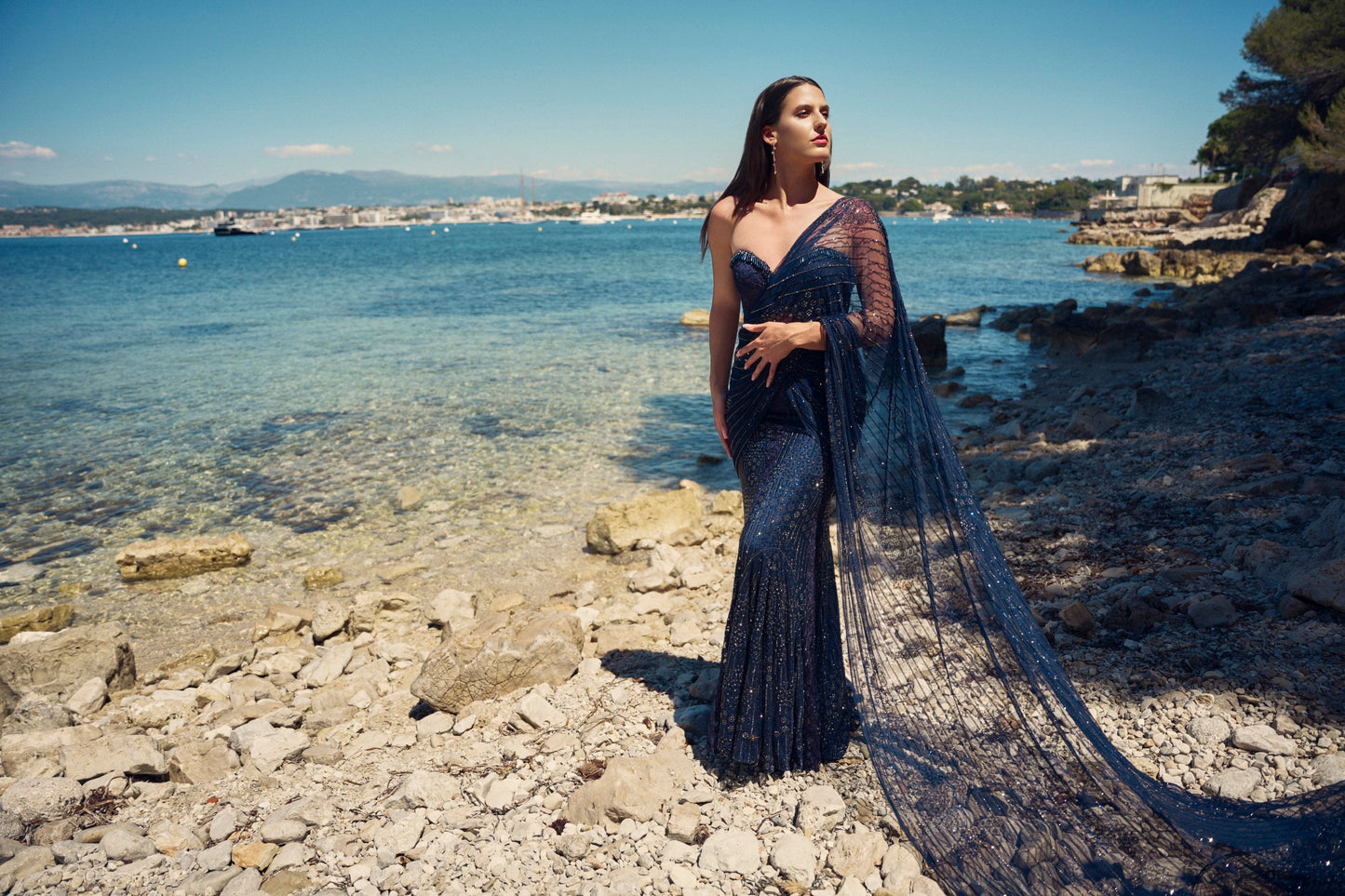 Midnight Crystal Pre-Draped Saree