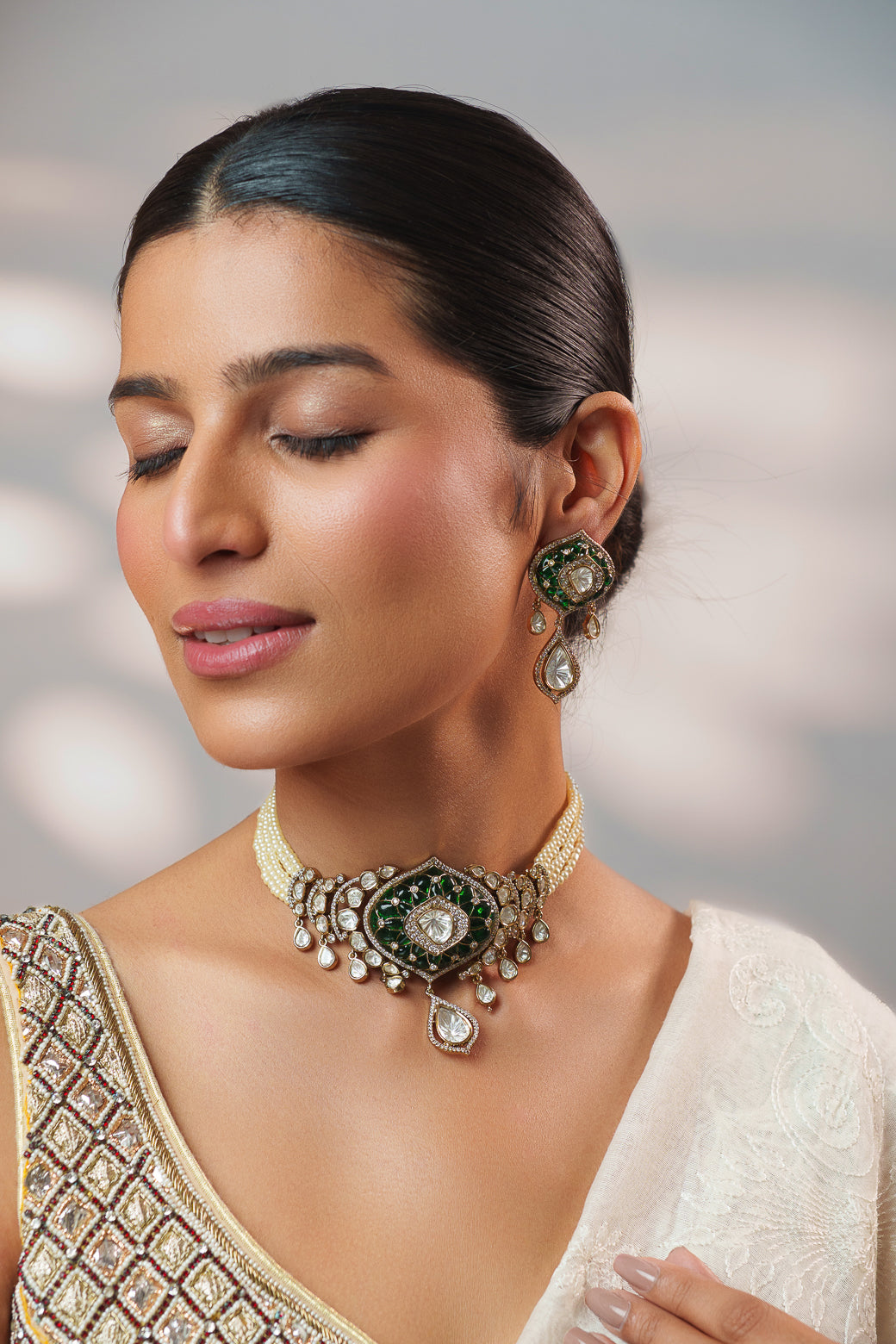 Malini Green Two Tone Finish Polki Choker