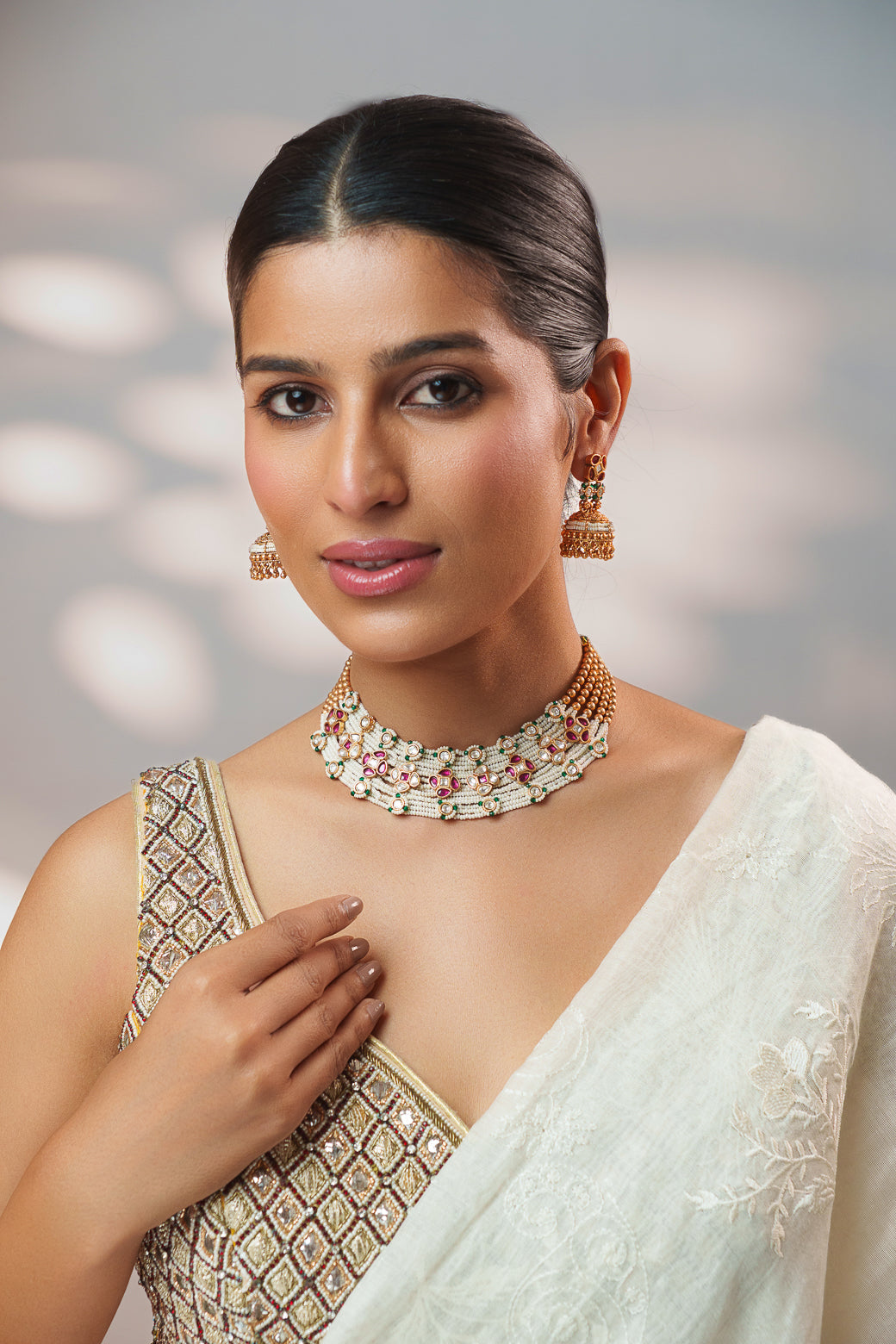 Aahana White Pearl Kundan Necklace Set