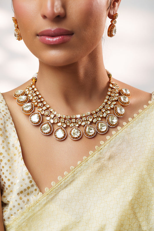 Zihar Gold Finish Moissanite Necklace Set