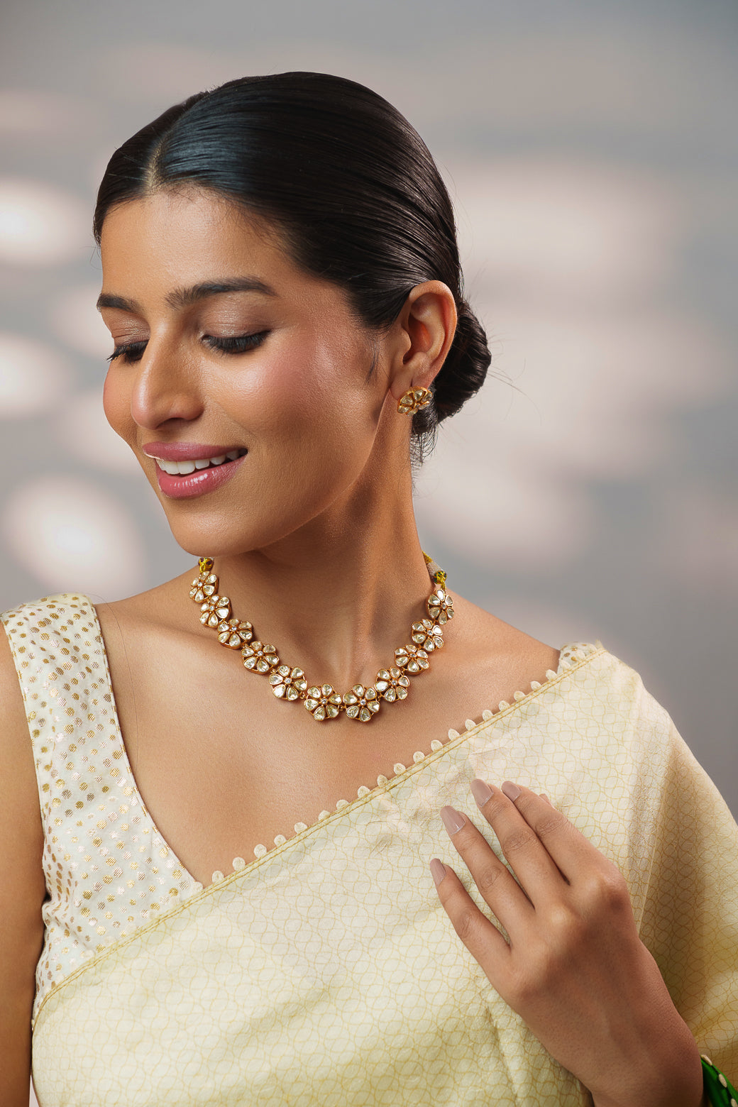 Zaha Gold Finish Moissanite Necklace Set