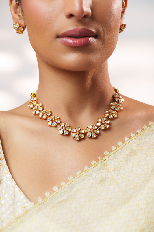 Zaha Gold Finish Moissanite Necklace Set