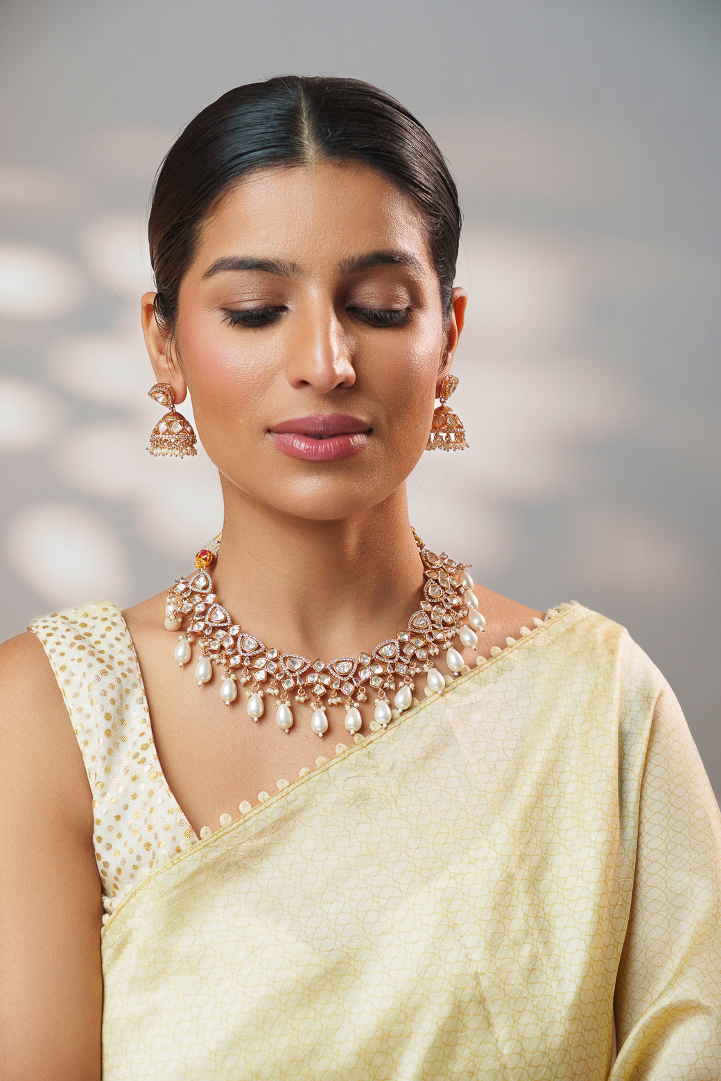 Arnika Gold Finish Kundan Necklace Set