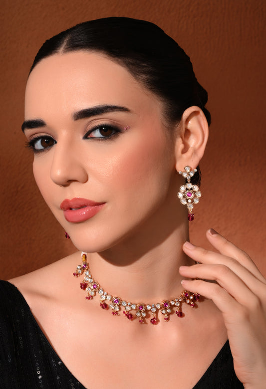 Golden plated necklace set with earings
