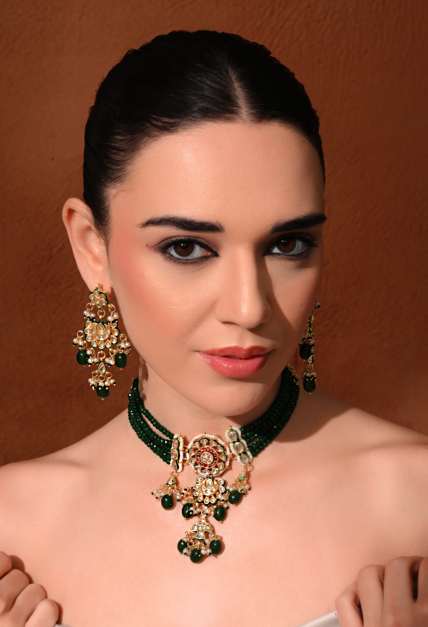 Gold plated ethnic necklace set with earings