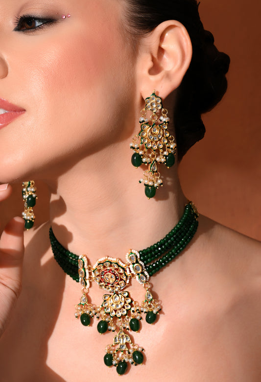 Gold plated ethnic necklace set with earings
