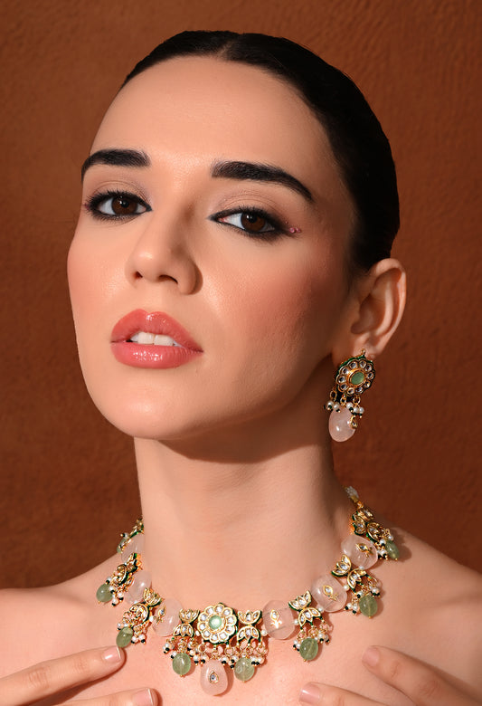 Gold plated ethnic necklace set with earings