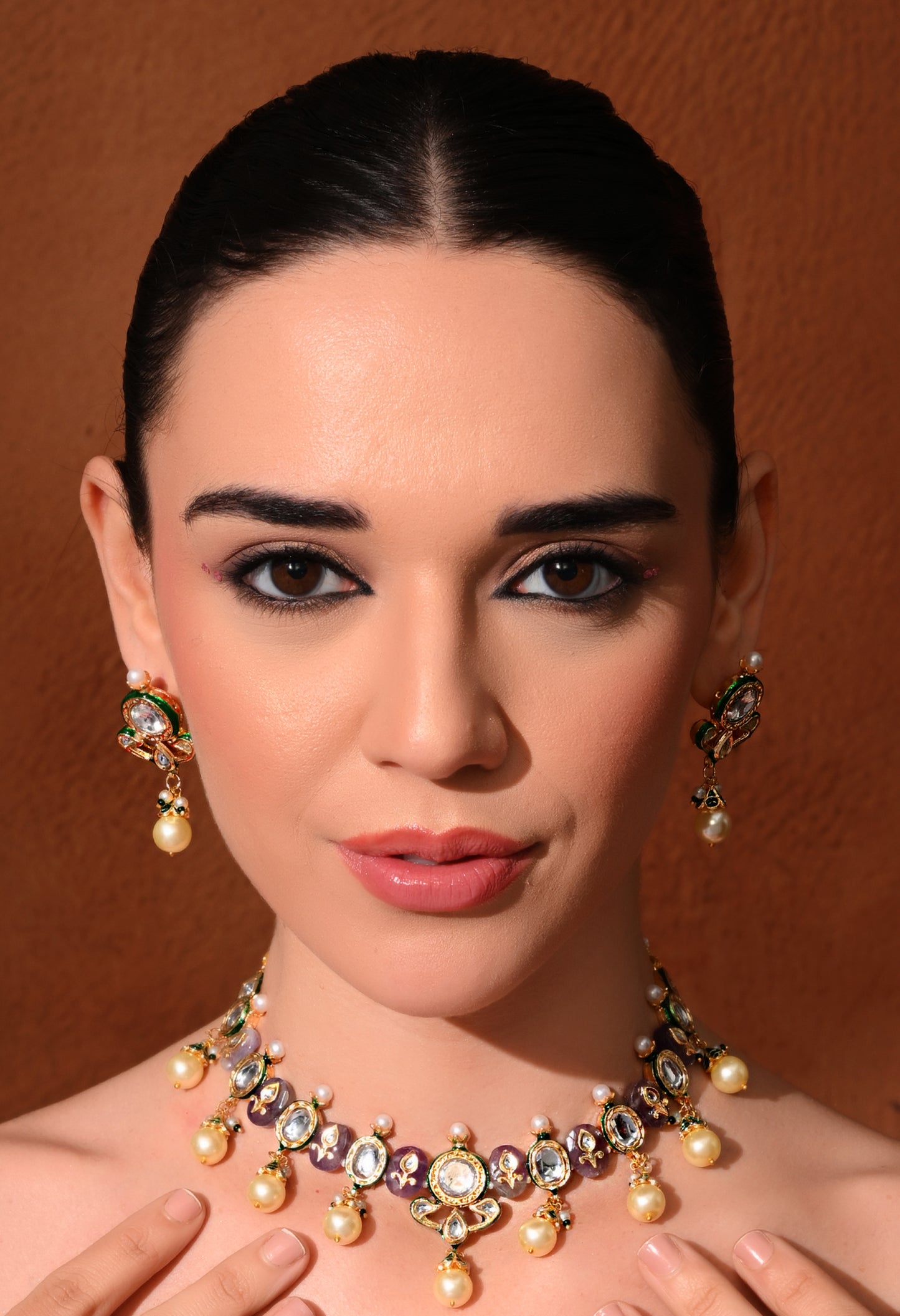 Gold plated ethnic necklace set with earings
