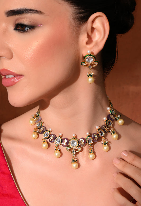 Gold plated ethnic necklace set with earings