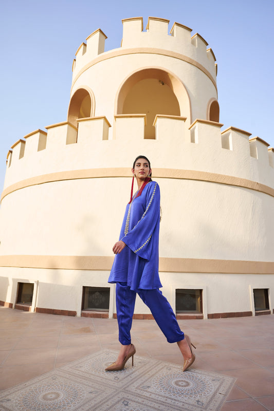 Teen Line Embroidered Bell Sleeve Kurta with Pant- EC-AK-EG24-09- Blue