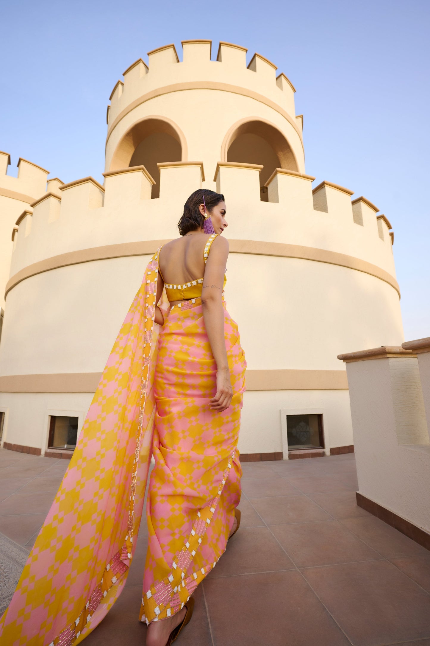 POP EMBROIDERED SAREE AND BLOUSE