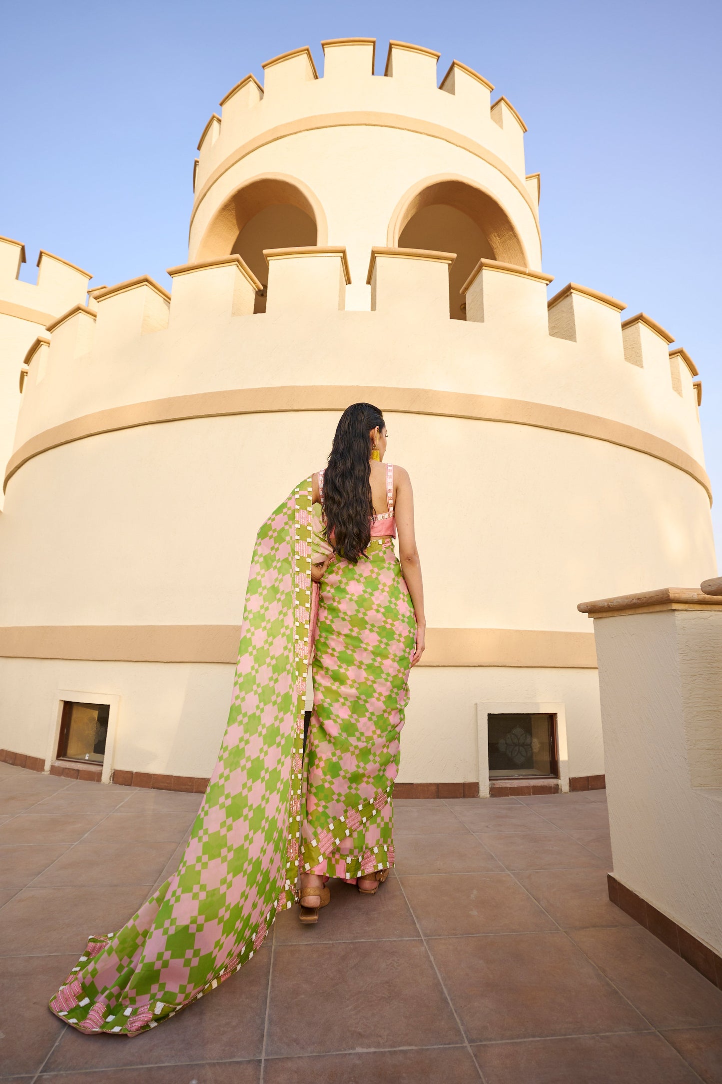 POP EMBROIDERED SAREE AND BLOUSE