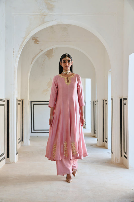 NECKLINE EMBROIDERED FULL KALI ANARKALI AND PALAZZO