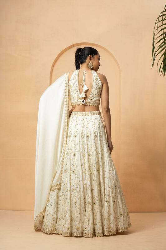 Ivory Mirror Work Lehenga Set