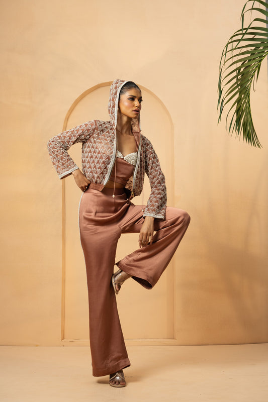 Metallic Rose Gold Embroidered Co-Ord Set