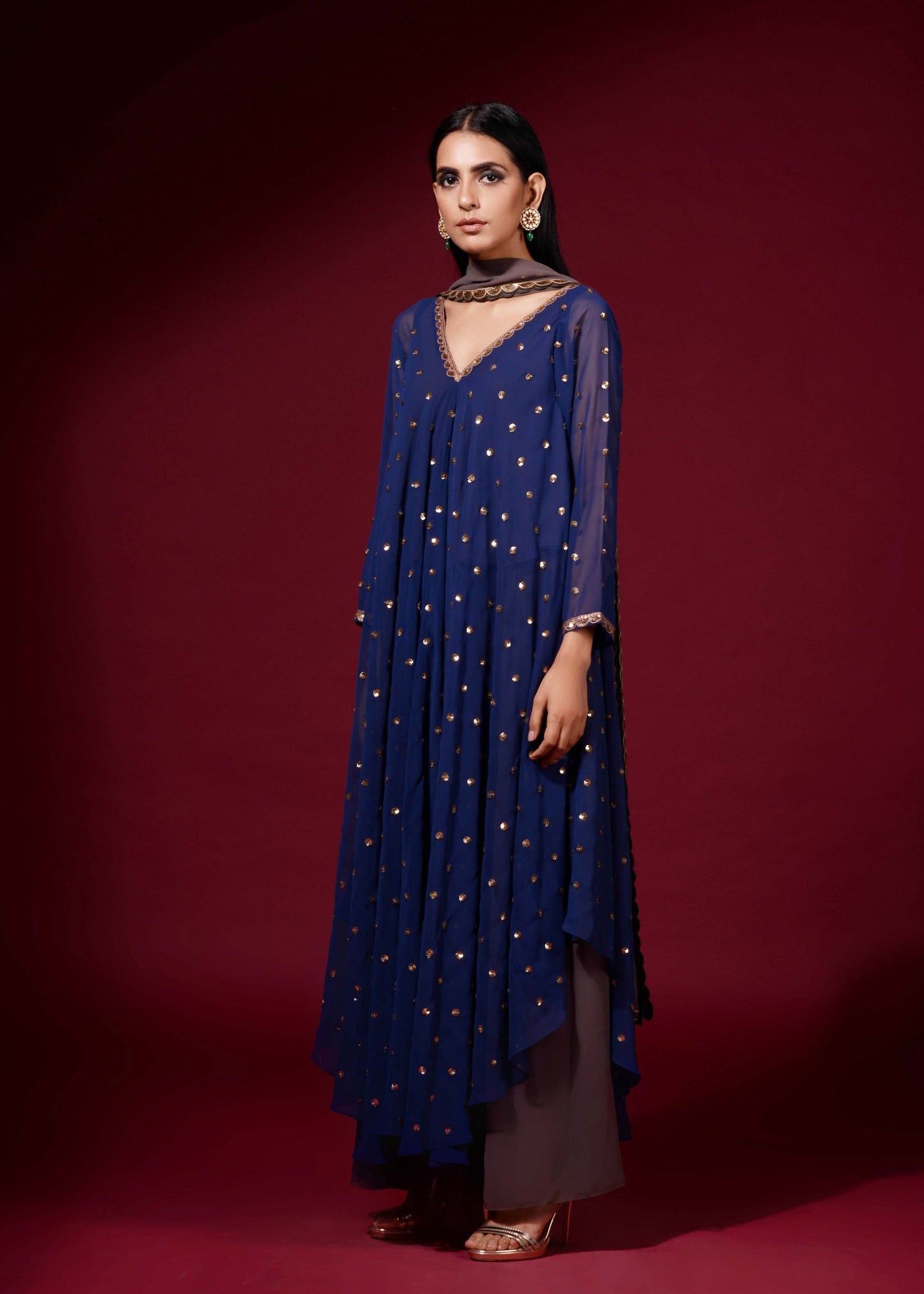 Midnight Blue Asymmetrical Kurta set
