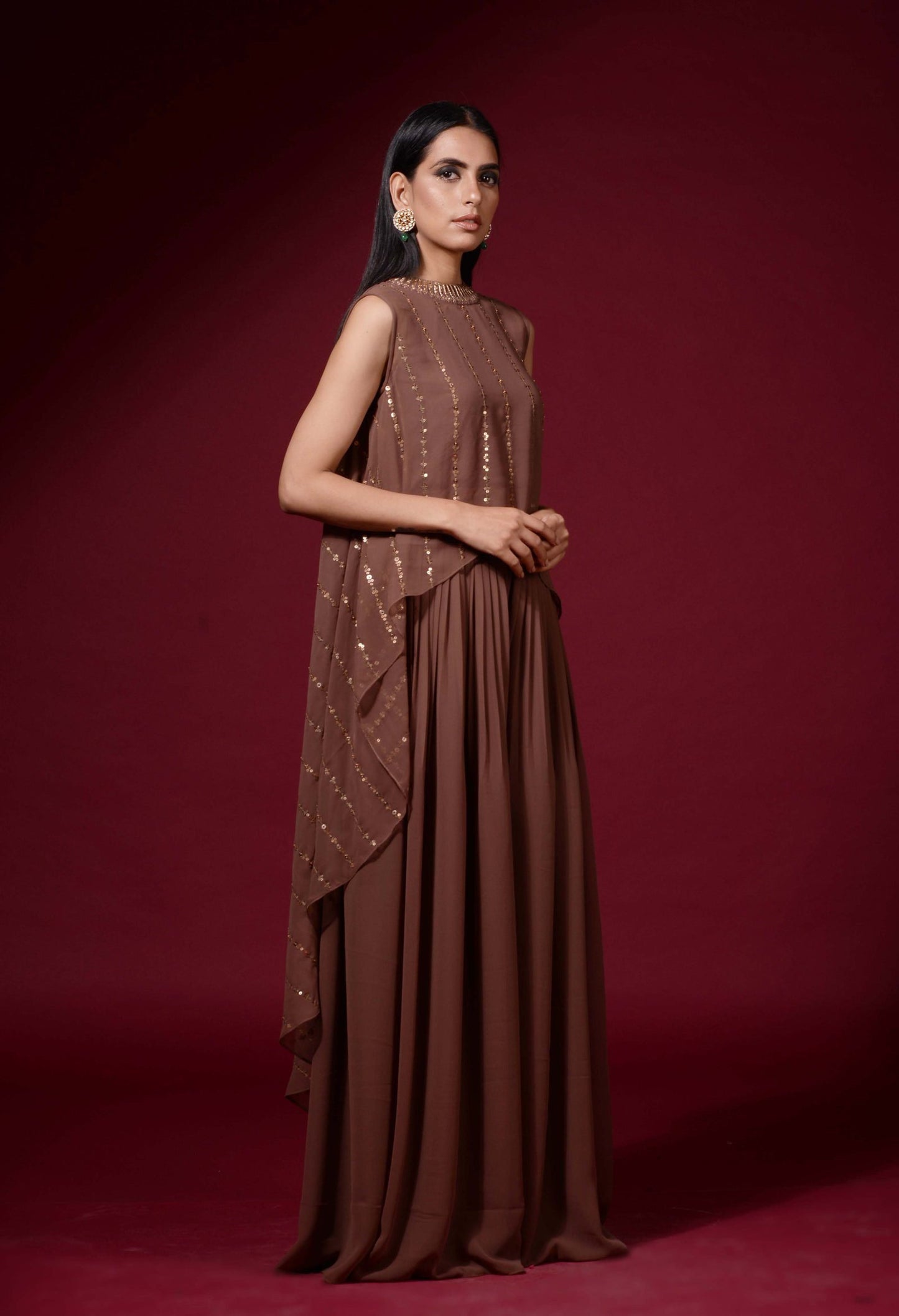 Brown Cape Palazzo Set