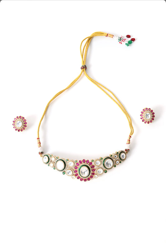 Gold plated ethnic chokar set with earings