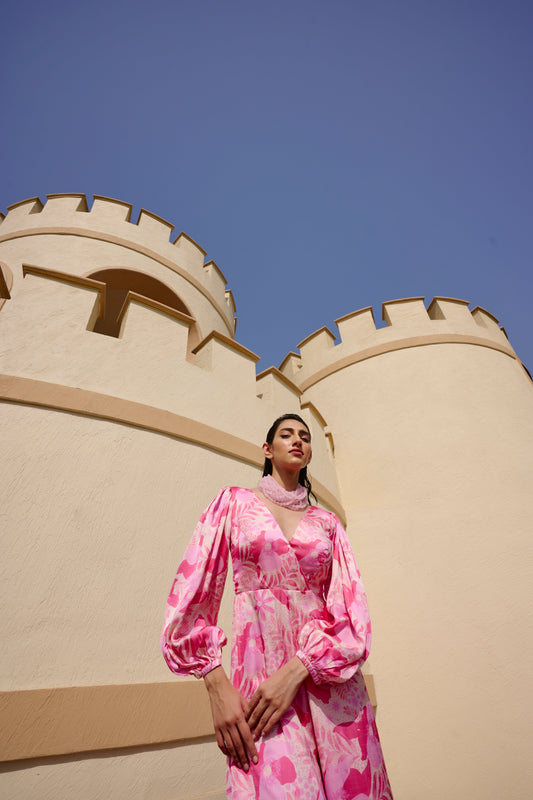 Floral Printed Overlapping Jumpsuit- EC-JS-EG24-13- BabyPinkWhite