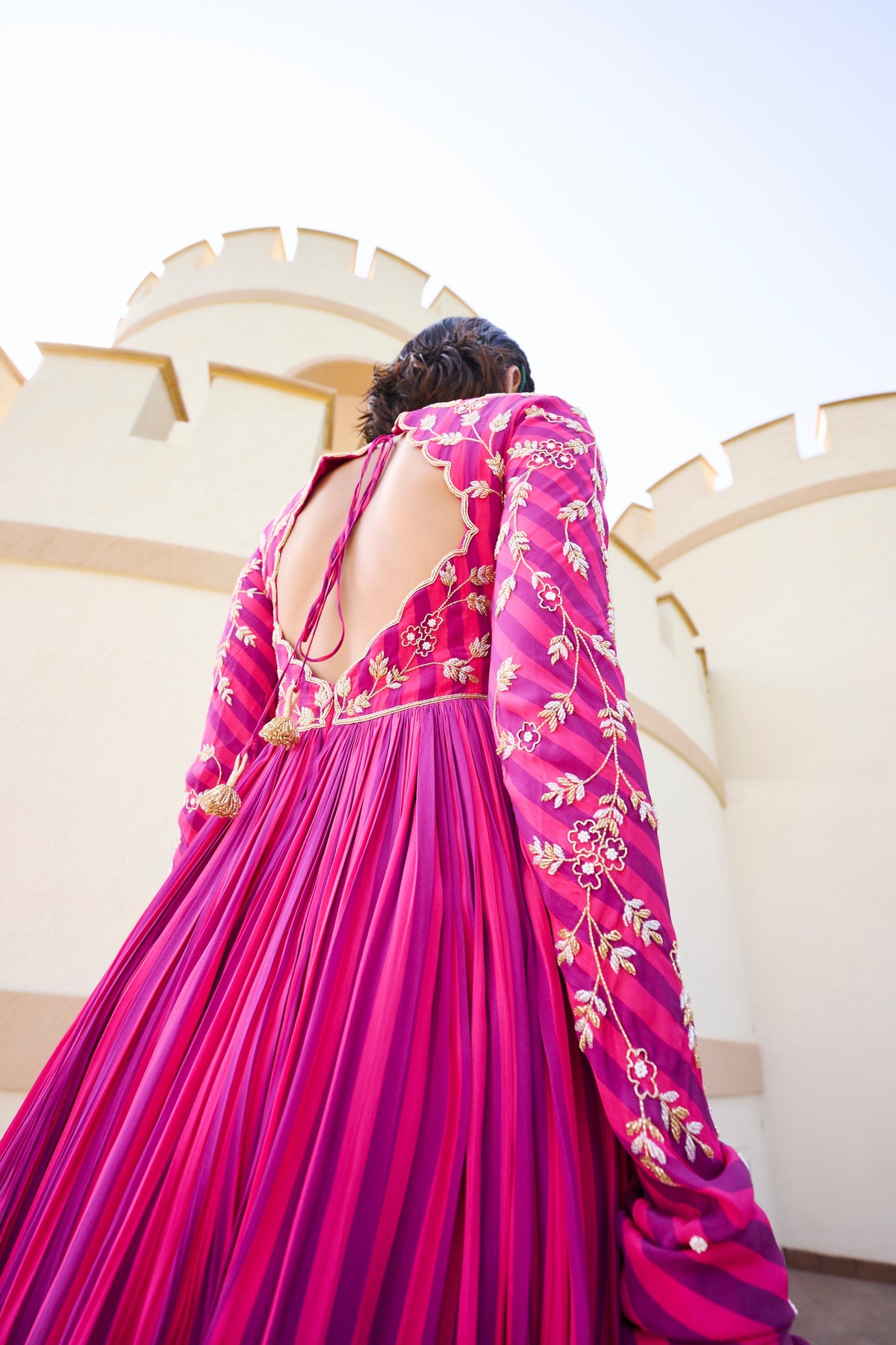 Fuschia Stripped Jaal Embroidered Anarkali- EC-AK-EG24-07- PinkPurple