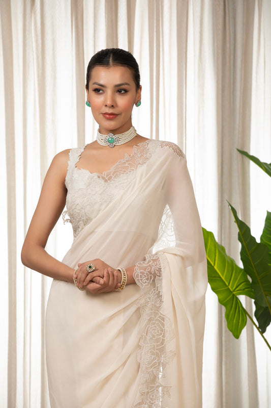 White Nikaza Saree Set