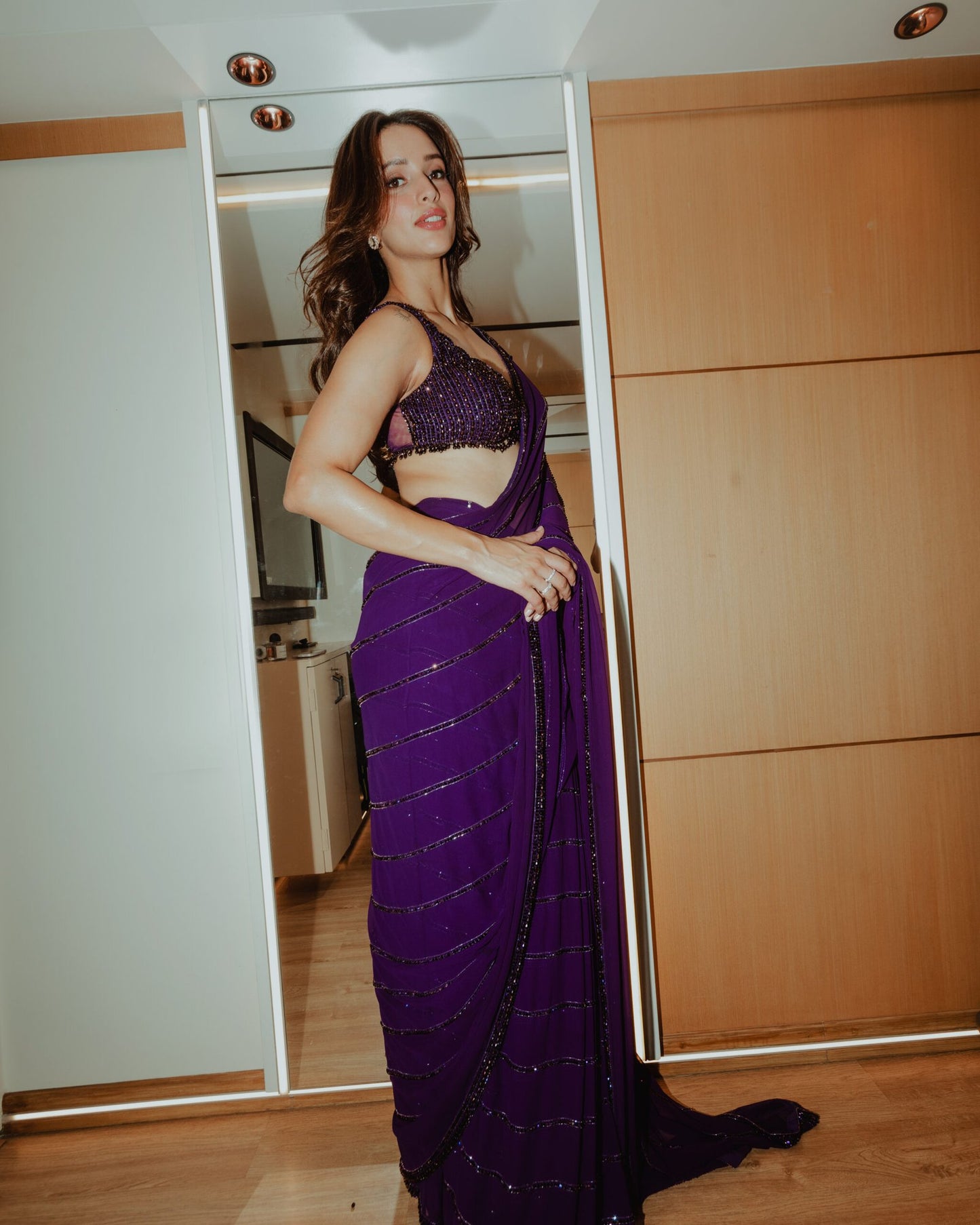 TRIPTI DIMRI IN Royalty purple Crystal saree set