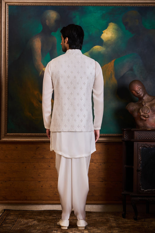 White Bundi Kurta Dhoti Set