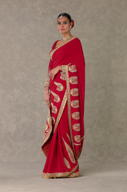 Red Son Patti Saree