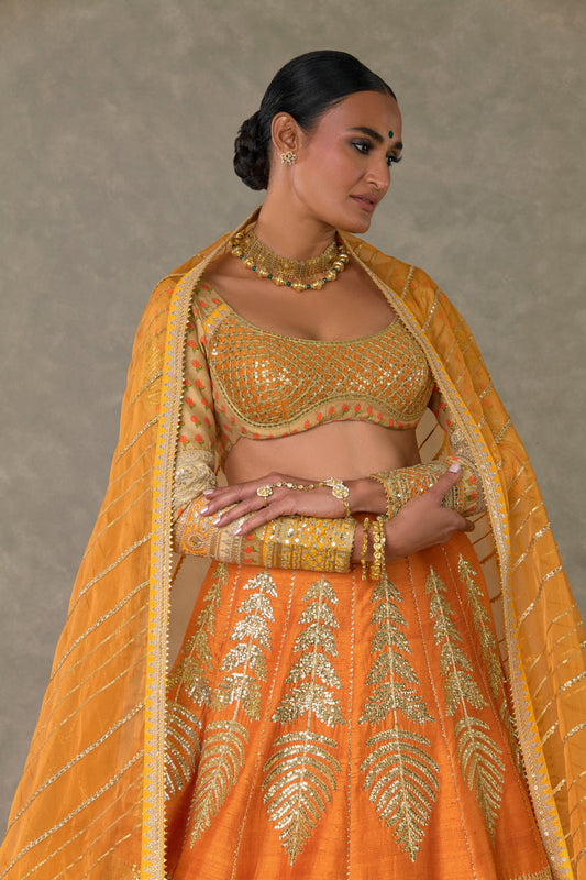 Rust Paan-Patti Lehenga