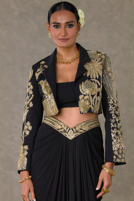 Black Son-Chidiya Cropped Blazer Set