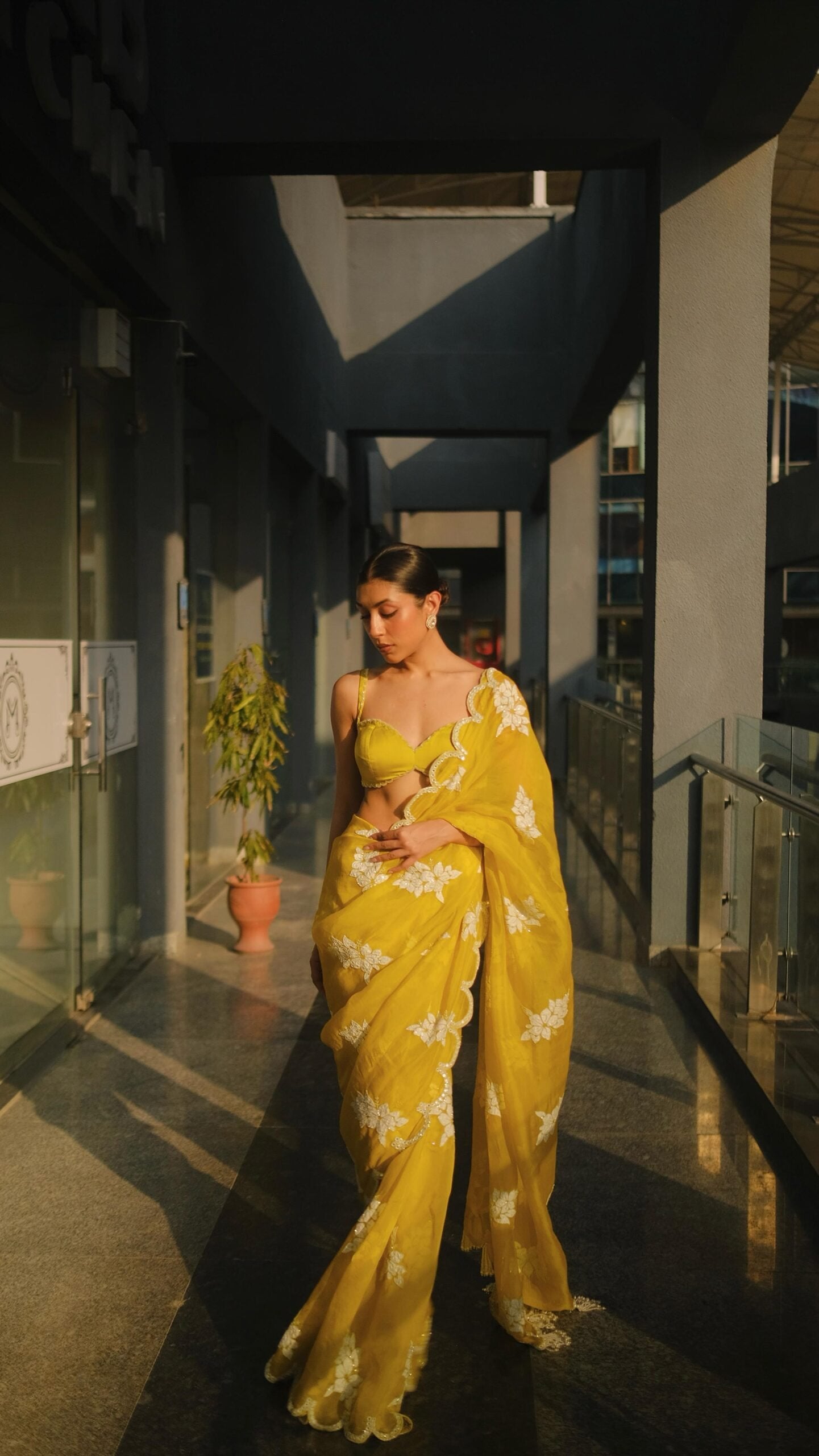 Upalina Gupta in Moss Green Flower Saree Set