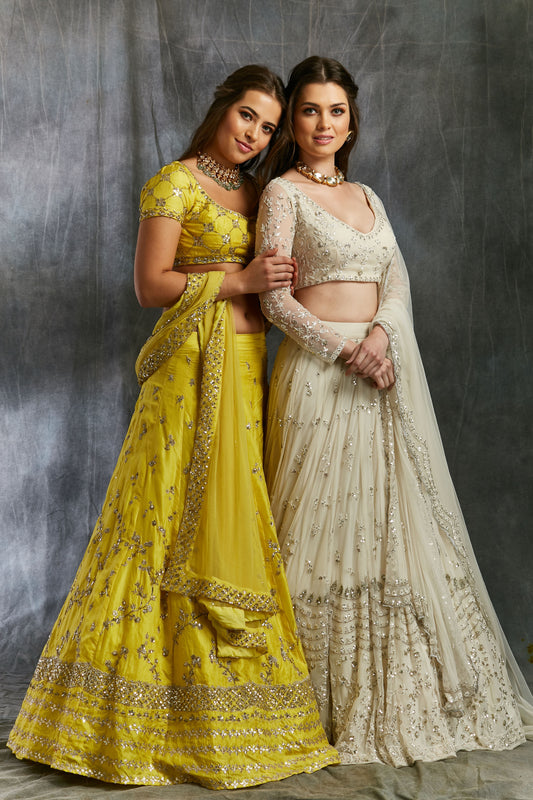 White And Silver Sequin Lehenga