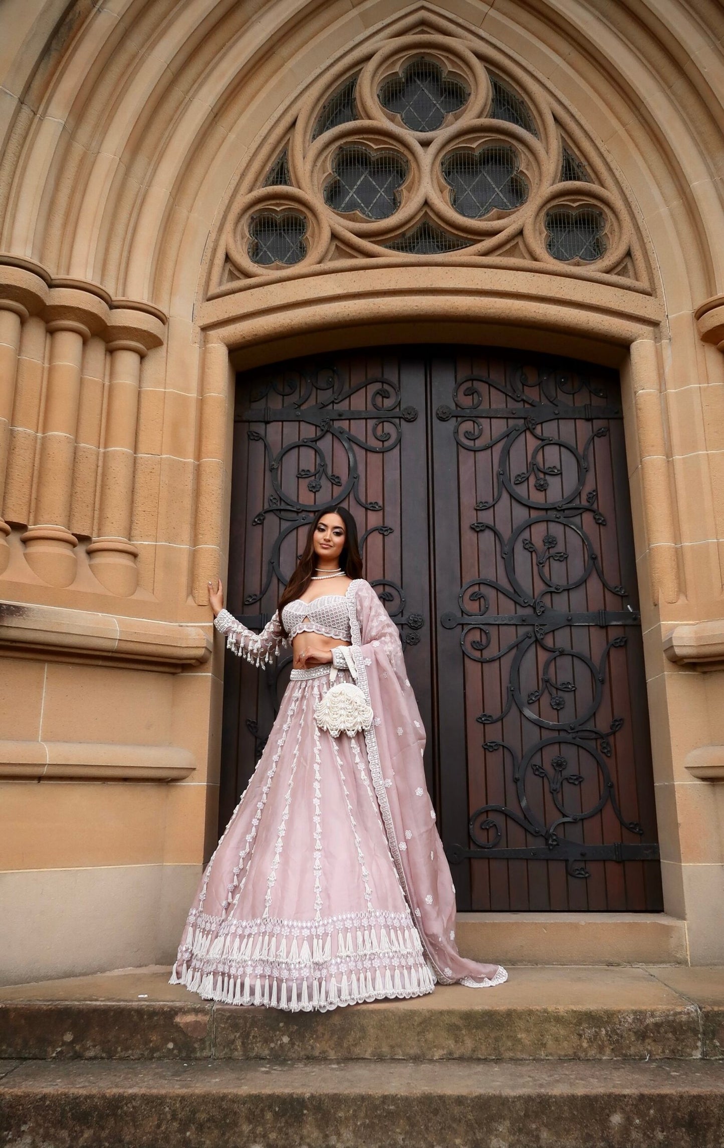 Chandelier Pearl Drop Full Sleeve Lehenga set (NATASHA SHAH)