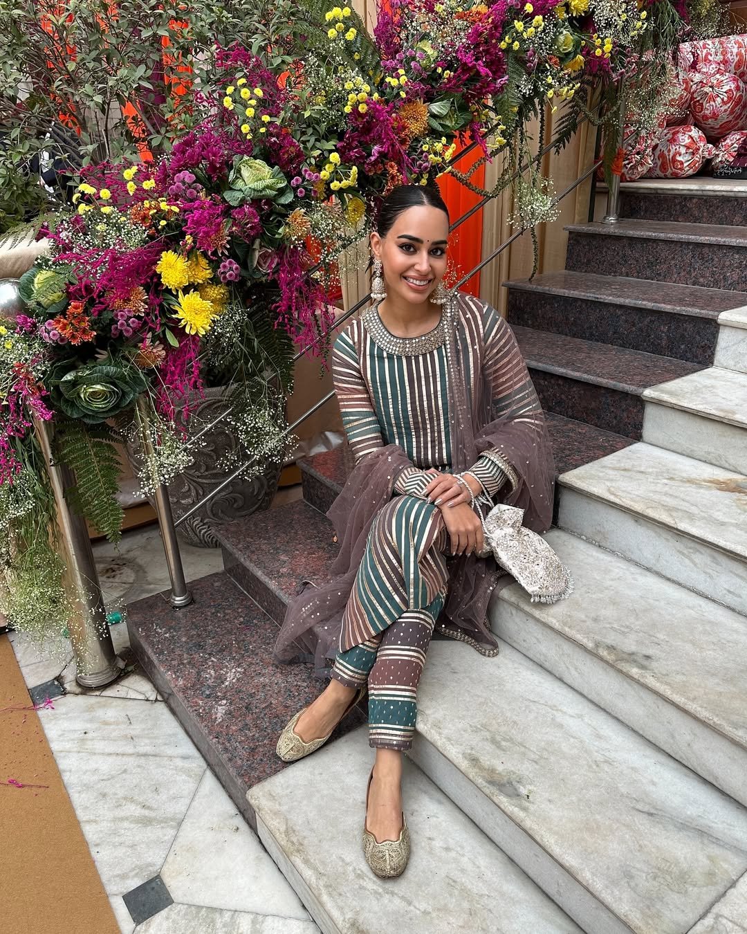 ARUSHI MEHRA In Mud Green Gota Kurta Pant Set