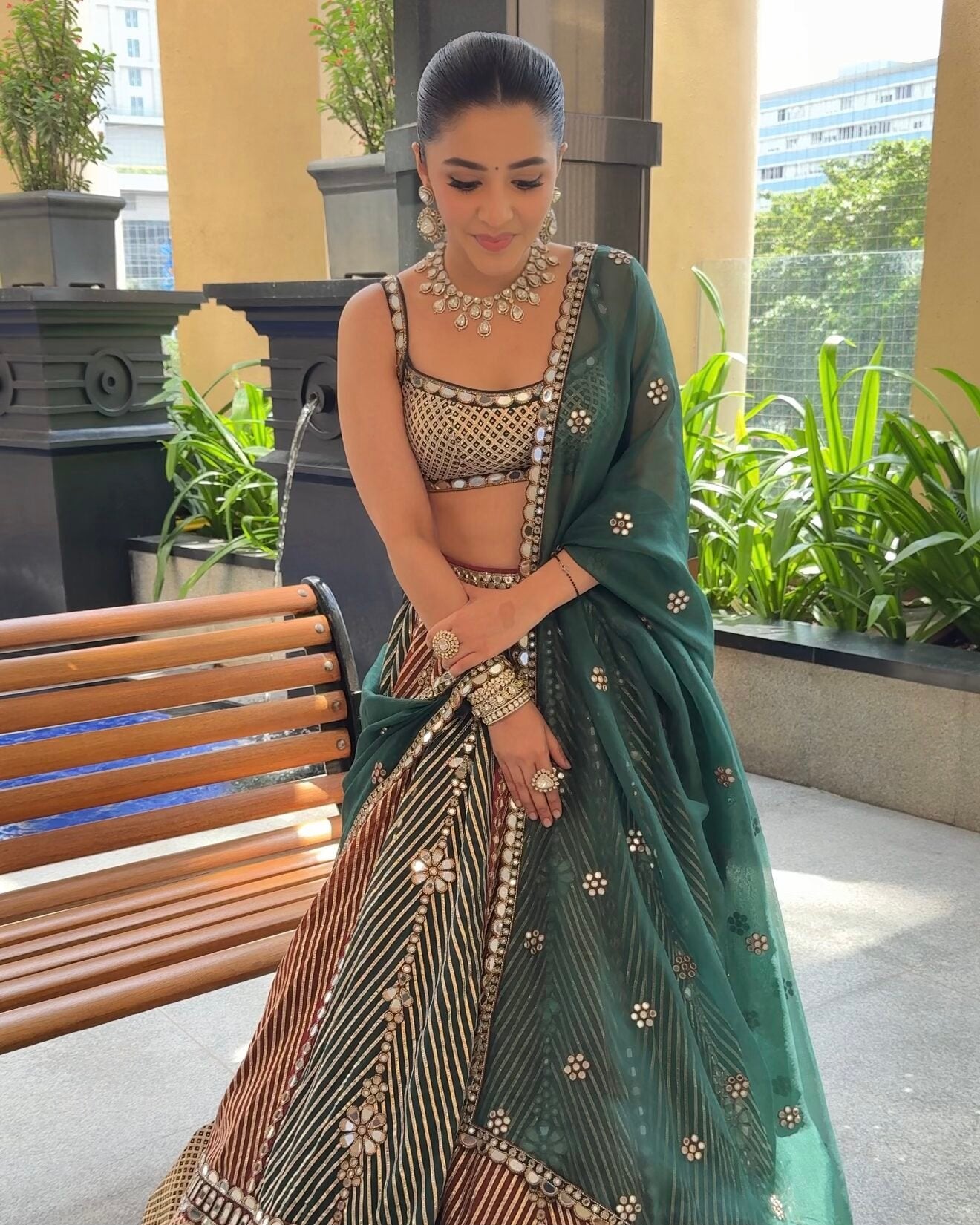ISHA MULTANI In Cranbery Multicolor Linear FLower Lehenga Set