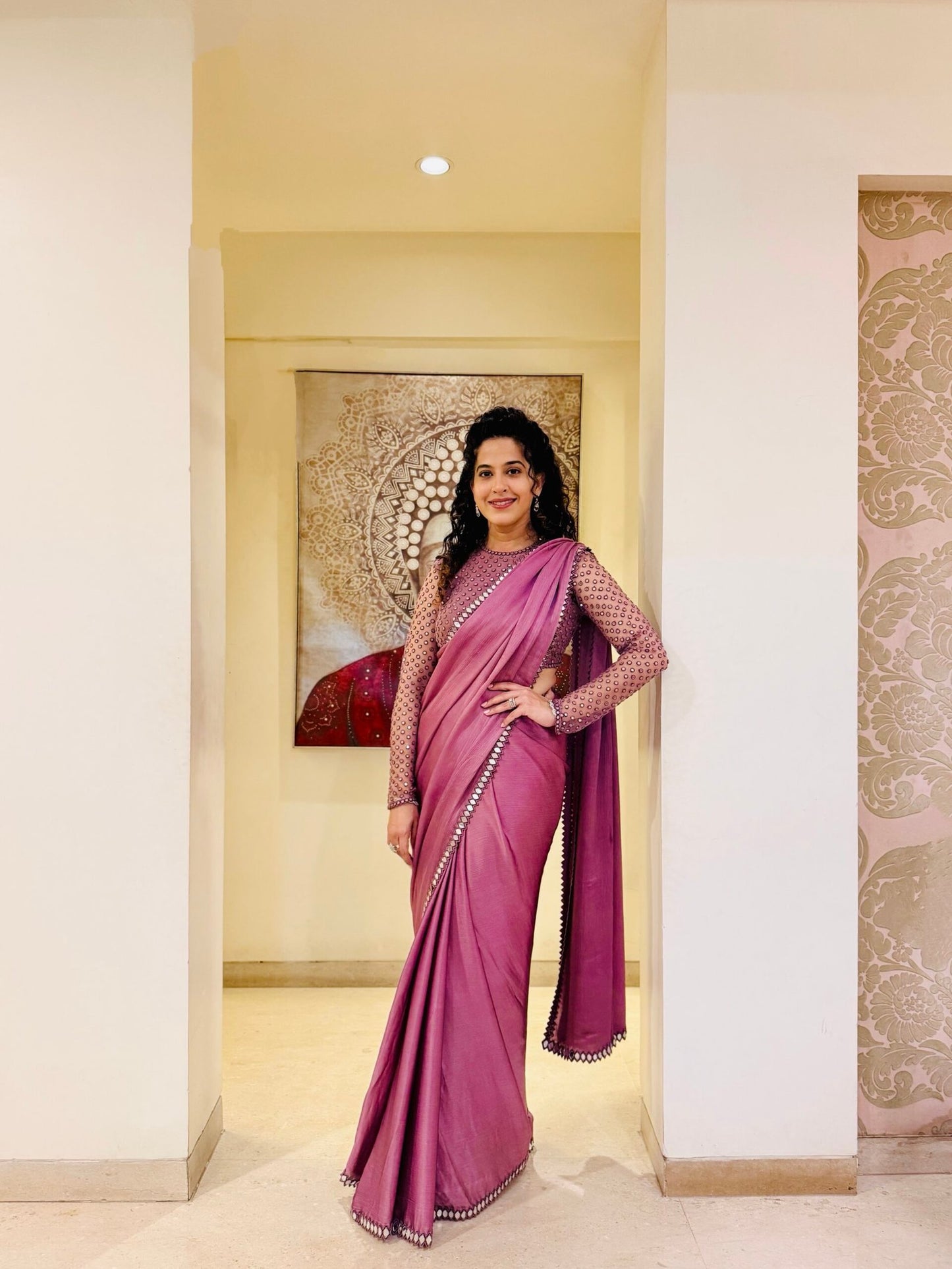 KAMIYA JANI (CURLY TALES) in Old Rose Satin Chiffon Saree Set